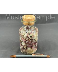 Tourmaline, Rubellite in matrix; in glass bottle; Madagascar; 1 piece.