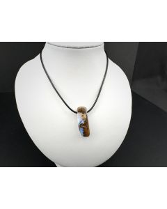 Matrix Opal; Queensland Boulder Opal; 20 ct, 27 × 10 × 7 mm; as pendant with leather cord; unique piece (2)
