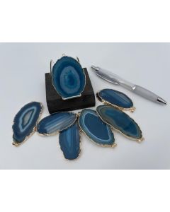 Achatscheibe; türkis, petrol, mit Metallfassung, gold, ca. 5-7cm; 1 Stück