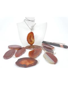 Achatscheibe; mit silberner Öse, orange, braun, ca. 5-7cm; 1 Stück