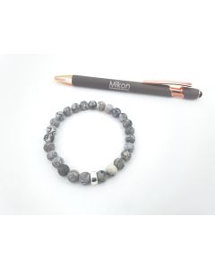 Armband für Herren, "Greystone" (Achat, grau) + Echtsilberkugel; 8 mm Kugeln; 1 Stück