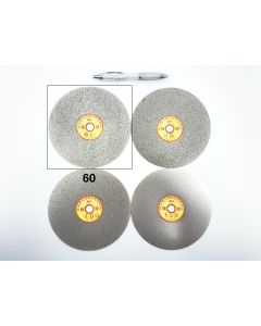 Diamond lap; 15 cm (6") diameter, 60 grit , approx. 1.2 mm (1/20”) thickness, 12.7 mm (1/2”) arbor size; 1 piece