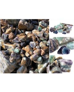 Fluorite; rainbow-fluorite (partly UV!), multicoloured, carving grade, Uis, Namibia; 10 kg