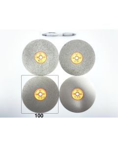 Diamond lap; 15 cm (6") diameter, 100 grit , approx. 1.2 mm (1/20”) thickness, 12.7 mm (1/2”) arbor size; 1 piece