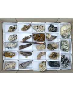Aegirine xls, Zircon (UV) xls, Smoky Quartz xls, Feldspar xls; partly UV-active; Mt. Malosa, Zomba, Malawi; 1 unique flat (428)