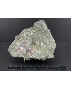 Eudialyte; Norra Kärr, Sweden; 1.5 kg; unique piece with golden metal stand