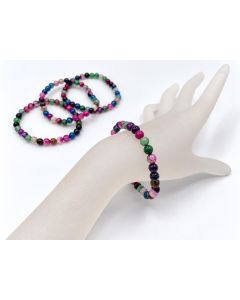 Armband, gefärbter Achat, multi, facettierte Kugeln, 6 mm; 1 Stück