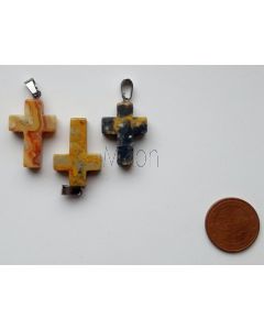 Edelstein Anhänger; Kreuz, Achat gelb, ca. 2,5 cm; 1 Stück