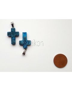 Edelstein Anhänger; Kreuz, Apatit blau, ca. 2,5 cm; 1 Stück