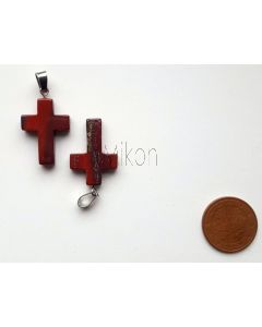 Edelstein Anhänger; Kreuz, Jaspis rot, ca. 2,5 cm; 1 Stück