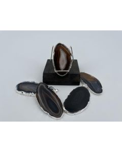 Achatscheibe; braun, schwarz, mit mit Metallfassung, silber, ca. 5-7cm; 1 Stück
