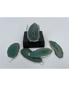 Achatscheibe; grün, türkis, mit mit Metallfassung, silber, ca. 5-7cm; 1 Stück
