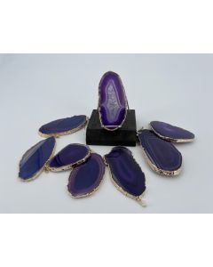 Achatscheibe; lila, violett, mit mit Metallfassung, gold, ca. 5-7cm; 1 Stück