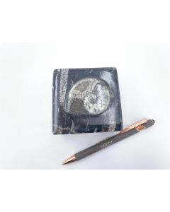 Ammoniten Dose, schwarz, mit Orthoceras Kalk, eckig, mit Deckel, 1 Stück