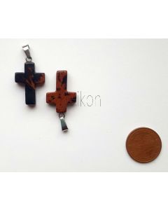 Edelstein Anhänger; Kreuz, Mahagoni-Obsidian, ca. 2,5 cm; 1 Stück
