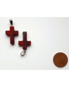 Anhänger, 2,5 cm (Kreuz mit Öse), 1 Stück, Jaspis rot