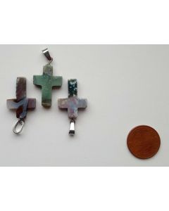 Anhänger, 2,5 cm (Kreuz mit Öse), 1 Stück, Moosachat
