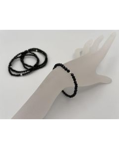 Bracelet, tourmaline (schorl) + silver, 4 mm spheres, faceted, 1 piece