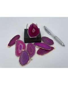 Achatscheibe; pink, rosa, mit mit Metallfassung, gold, ca. 5-7cm; 1 Stück