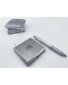 LED Base; angular, silver, with 3 LED's; 1 piece