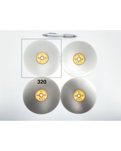 Diamond lap; 15 cm (6") diameter, 320 grit , approx. 1.2 mm (1/20”) thickness, 12.7 mm (1/2”) arbor size; 1 piece