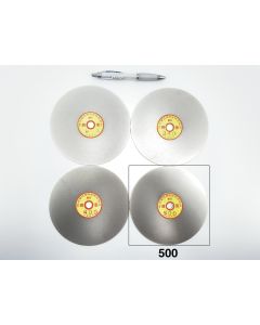 Diamond lap; 15 cm (6") diameter, 500 grit , approx. 1.2 mm (1/20”) thickness, 12.7 mm (1/2”) arbor size; 1 piece