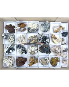 Aegirine xls, Monazite xls, Parisite xls, Siderite xls, Smoky Quartz xls, Feldspar xls; on matrix, Mt. Malosa, Zomba, Malawi; 1 unique flat (392)