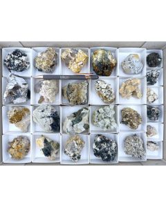 Aegirine xls, Feldspar xls, Annite xls, Zircon (UV) xls; on matrix, partly UV-active; Mt. Malosa, Zomba, Malawi; 1 unique flat (407)