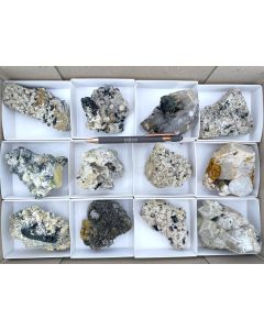 Aegirine xls, Feldspar xls, Zircon (UV) xls; partly UV-active; Mt. Malosa, Zomba, Malawi; 1 unique flat (431)