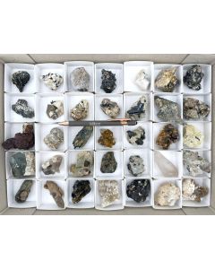 Aegirine xls, Zircon (UV) xls, Smoky Quartz xls, Feldspar xls; partly UV-active; Mt. Malosa, Zomba, Malawi; 1 unique flat (463)