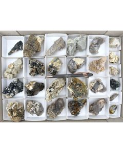 Aegirine xls, Zircon (UV) xls, Smoky Quartz xls, Feldspar xls; partly UV-active; Mt. Malosa, Zomba, Malawi; 1 unique flat (464)