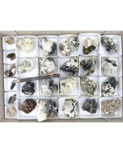 Aegirine xls, Zircon (UV) xls, Feldspar xls; partly UV-active; Mt. Malosa, Zomba, Malawi; 1 unique flat (475)