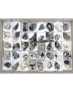 Aegirine xls, Feldspar xls, Zircon xls, Smoky Quartz xls; Mt. Malosa, Zomba, Malawi; 1 unique flat (488)