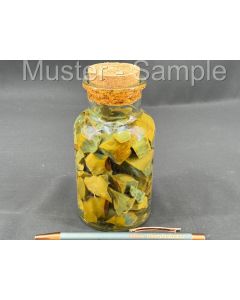 Fossiles (versteinertes) Holz mit grünem und gelbem Opal; in Glasflasche; Indonesien; 1 Stück 