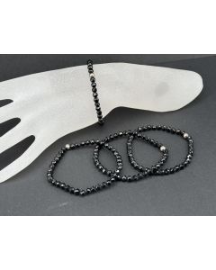 Bracelet, Tourmaline (Schorl), faceted, and a real silver sphere, 5 mm spheres,, 1 piece