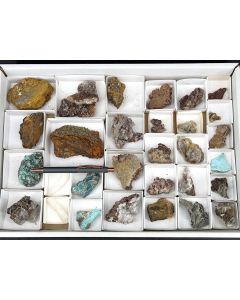 Baryte, Wulfenite, Aurichalcite, Smithsonite xls; Laurion, Greece; 1 unique flat
