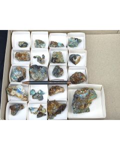Linarite, Caledonite xls (UV-active!); Kirki, Greece; 1 lot with 19 pieces