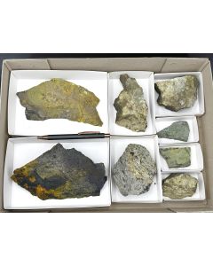 Pandoraite, Andersonite, Zippeite; UV-active; Pandora Mine, UT, USA; 1 unique flat
