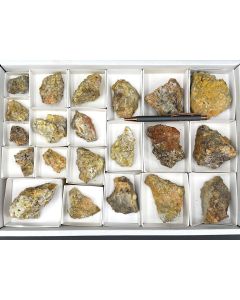 Tellurmineralien; Natrojarosit, Chlorargyrit und Mimetesit xx; Empire Mine, Tombstone, Arizona, USA; 1 Steige; Unikat