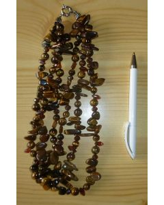 Necklace 45 cm with 3 strings, tigers eye with zirconia, 1 piece
