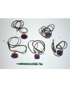 Amethyst druse in metal setting; gold, as necklace; 1 piece
