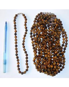Necklace with 8 mm tigers eye spheres, 45 cm long, 10 pieces