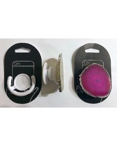 Cell phone holder (foldable) with agate slice (pink), 1 piece