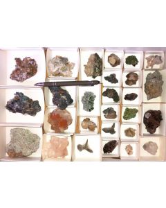 Tsumeb minerals from an old collection, 1 flat with 27 specimen