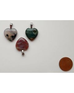 Gemstone pendant (necklace pendant) heart 20mm, moss agate, 1 piece