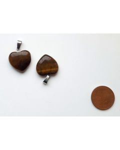 Gemstone pendant, chain pendant; heart, tiger eye, approx. 2 cm; 1 piece