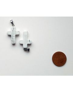 Gemstone pendant; cross, Howlite, approx. 2.5 cm; 1 piece

