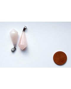Gemstone pendant; elongated pendulum, Rosequartz, Rose Quartz, approx. 3 cm; 1 piece