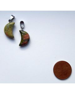 Gemstone pendant; moon, crescent moon, unakite; 1 piece