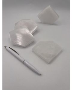 Selenit, weiß, Chakra Scheibe, 7 cm, Pentagon, poliert, 10 Stück